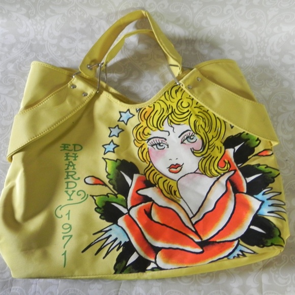 Ed Hardy Handbags - Large Ed Hardy Tote Bag Yellow Veronica 1971
